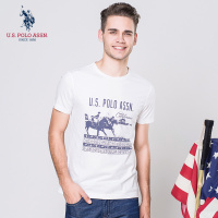 uspolo男士短袖T恤纯棉圆领帅气修身半袖休闲春夏新款白色印花T恤