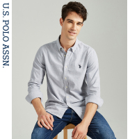 U.S. POLO ASSN.长袖衬衫男秋冬磨毛保暖藏青浅蓝灰美式商务休闲
