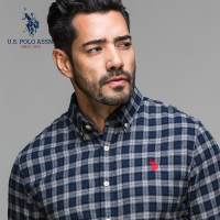 U.S. POLO ASSN.格子磨毛纯棉衬衫修身美式休闲长袖男装衬衣潮流