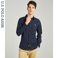 U.S. POLO ASSN.条纹衬衫男长袖 纯棉牛津纺韩版商务休闲潮男衬衣