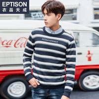 衣品天成2018冬季新款毛衣男装潮流韩版直筒撞色圆领套头针织衫