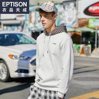 衣品天成2018年冬季新款卫衣男装潮流连帽格子袋鼠兜绣花青年体恤
