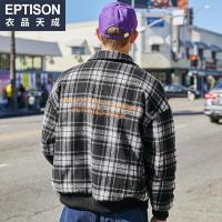 衣品天成2018冬季新款男士棉衣青年潮流翻领宽松男装黑白格子外套