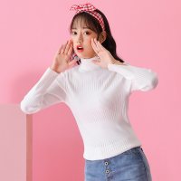 潮流前线2019春装韩版针织衫女高领毛衣短款修身女士针织毛衫学生白色