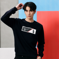 潮流前线2018年冬装男款个性休闲圆领加绒卫衣修身卡通上衣