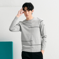 潮流前线2019春装男款时尚简约个性条纹圆领修身针织衫休闲