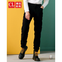 潮流前线2019春装休闲裤男韩版潮流纯色修身小脚长裤男学生