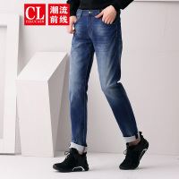 潮流前线2019春季牛仔裤男韩版男士牛仔长裤学生帅气直筒牛仔裤子牛仔蓝
