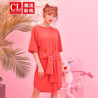 潮流前线2019夏季韩版纯色休闲连衣裙女套头女士纯棉裙子潮牌百搭