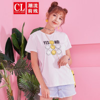 潮流前线2019夏季时尚表情笑脸短袖女T恤百搭圆领女士上衣潮
