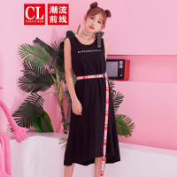 潮流前线2019夏季韩版无袖宽松连衣裙女字母休闲女士裙子学生