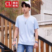 潮流前线2019夏季韩版V领宽松短袖T恤男百搭纯色打底衫T恤男士上衣