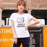 潮流前线2019夏装女款字母趣味印花短袖T恤圆领纯棉上衣打底衫潮