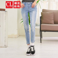 潮流前线2019夏季女牛仔九分裤铅笔裤百搭女士牛仔裤青少年潮牛仔蓝
