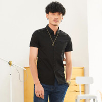 潮流前线2019夏季纯色修身短款衬衫男韩版休闲男士衬衣青少年