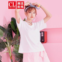 潮流前线2019夏季纯色休闲圆领短袖女T恤韩版青春校园女上衣