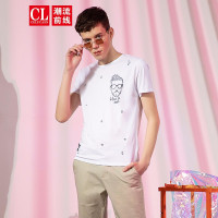 潮流前线2019夏季男款个性漫画头像图案字母印花短袖T恤