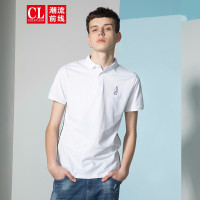 潮流前线2019夏季男款商务休闲刺绣图案修身短袖POLO衫