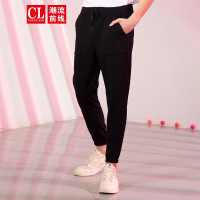 潮流前线2019夏季男款修身小脚橡筋系带裤头休闲九分裤橡筋裤