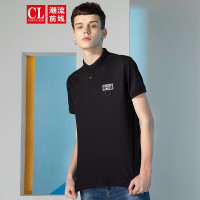 潮流前线2019夏季男款修身商务休闲英文字母图标短袖POLO衫