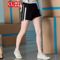 潮流前线2019夏季女款个性拼接流苏下摆棉质高腰百搭短裤