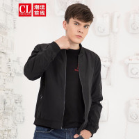 潮流前线2019秋装风衣男短款拉链口袋装饰修身棒球领外套男