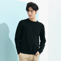 潮流前线2019秋装男款圆领时尚简约纯色休闲长袖短款针织衫男