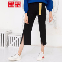 潮流前线2019秋装休闲裤女 喇叭裤 中腰显瘦黑色休闲运动裤女 黑色