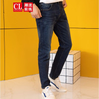 潮流前线2019秋装舒适百搭直筒牛仔裤男棉质柔软弹力学生校园 牛仔蓝