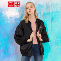 潮流前线2019秋装宽松时尚潮夹克风衣女字母印花学院风原宿风情侣外套