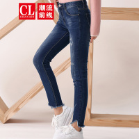 潮流前线2019冬装女士牛仔裤修身韩版九分裤紧身中腰铅笔女裤 牛仔蓝