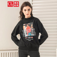 潮流前线2019冬装女款个性创意图形人像印花高领卫衣女宽松舒适套头上衣