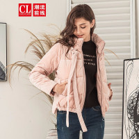 潮流前线2019冬装女款简约个性时尚青春少女甜美短款绒面棉服女外套宽松舒适淑女 虾红
