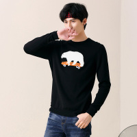 潮流前线2019冬季韩版动物图案圆领针织衫男青春校园针织毛衣