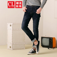 潮流前线2019冬装牛仔裤男韩版修身小脚男士裤子青春校园学生 牛仔蓝