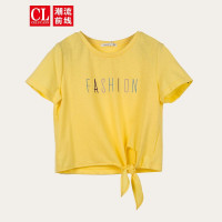 潮流前线2020夏季新款时尚创意字母刺绣镂空绑带设计短款T恤