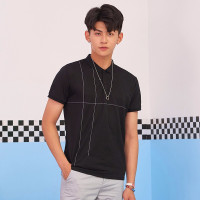 潮流前线夏季男款时尚商务线条印花修身百搭短袖POLO衫男