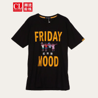 潮流前线2020夏季新款个性字母卡通小人物印花文字青春活力短袖T恤男情侣款