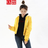 潮流前线2020秋季女款减龄宽松甜美可脱卸帽拼色风衣外套