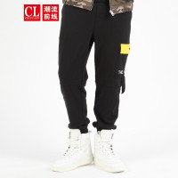 潮流前线2020秋季男款创意个性字母刺绣大口袋工装裤橡筋九分裤