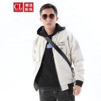 潮流前线2020秋季男款个性青春字母印花脱卸帽风衣外套