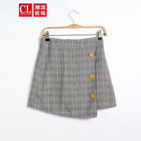 潮流前线2020秋季女款小清新复古风不规则格纹小短裙
