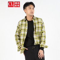 潮流前线2020秋季男款时尚休闲字母印花宽松格子衬衫