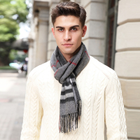 瑞苏薇(RASUV)英伦时尚格纹流苏羊毛男士保暖围巾 RS2370