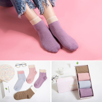 瑞苏薇(RASUV) 4双装 文艺范撞色条纹女士中筒棉袜短袜 RS8515A