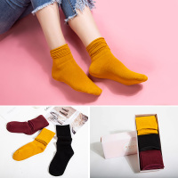 瑞苏薇(RASUV) 3双装 时尚纯色高筒堆堆少女袜中筒棉袜子 RS8515D