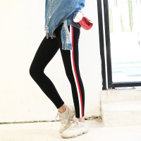 瑞苏薇(RASUV) 双杠竖条纹打底裤纯棉高腰弹力大码运动休闲裤女小脚裤 RS9613A