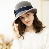 宏达HONDAR 2018秋冬新品女款精致撞色织带羊毛毡帽礼帽 MZ021A