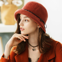 宏达HONDAR 2018秋冬新品女款淑女钉珠蝶结卷檐韩版逛街日系羊毛呢帽 MZ022A