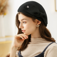 宏达HONDAR 秋冬女款甜美公主蝶结羊毛百搭蓓蕾帽贝雷帽 MZ024A